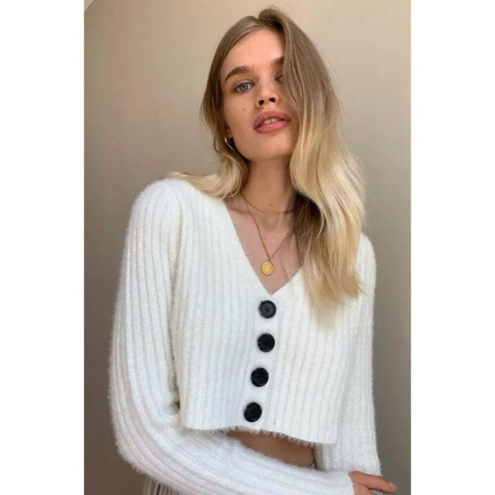 Urban Outfitters fuzzy white cropped cardigan